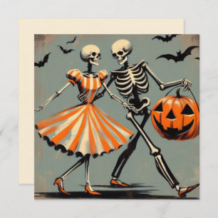 Cartão Halloween Skeletons e Jack O'Lantern Vintage