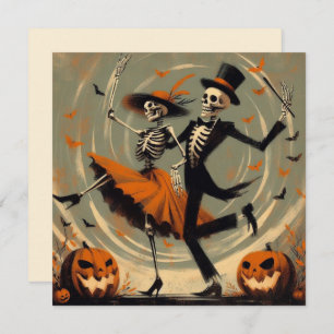 Cartão Halloween Skeletons e Jack O'Lantern Vintage
