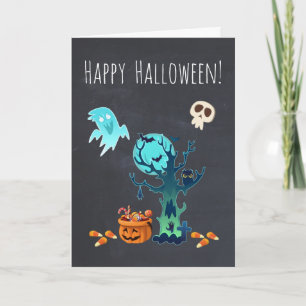 Cartão Halloween Spooky Ghosts Bats Skulls & Candy
