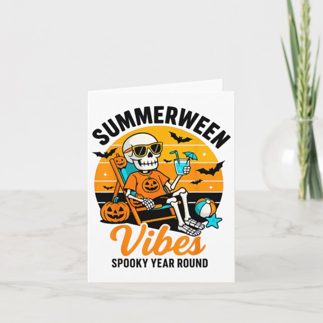 Cartão Halloween Summer Ween Vibes Spookey Skeleton Float (Frente)
