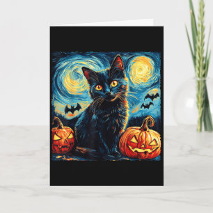 Cartão Halloween Van Gogh Noite Estrelada Gatos Pretos Ab