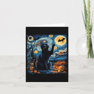 Cartão Halloween Van Gogh' StarNight Black Cat Pumpkin