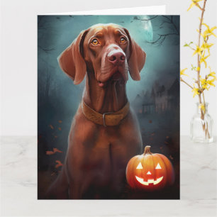Cartão Halloween Vizsla Com Pumpkins Assustado