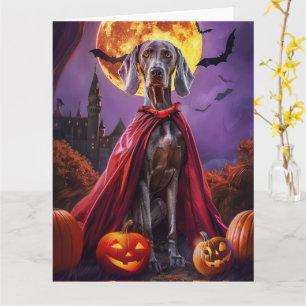 Cartão Halloween Weimaraner Vampire Pumpkins assustado