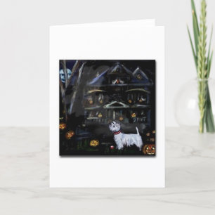 Cartão Halloween Westie Haunted House