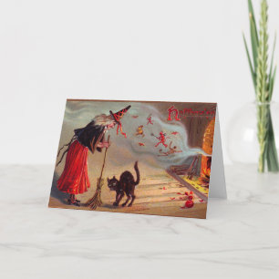 Cartão Halloween Witch and Black Cat