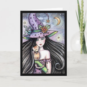 Cartão Halloween Witch Orange Tabby Greeting Card