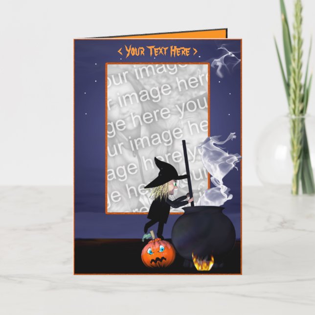 Cartão Halloween Witch Stirring Cauldron (quadro fotográf (Frente)