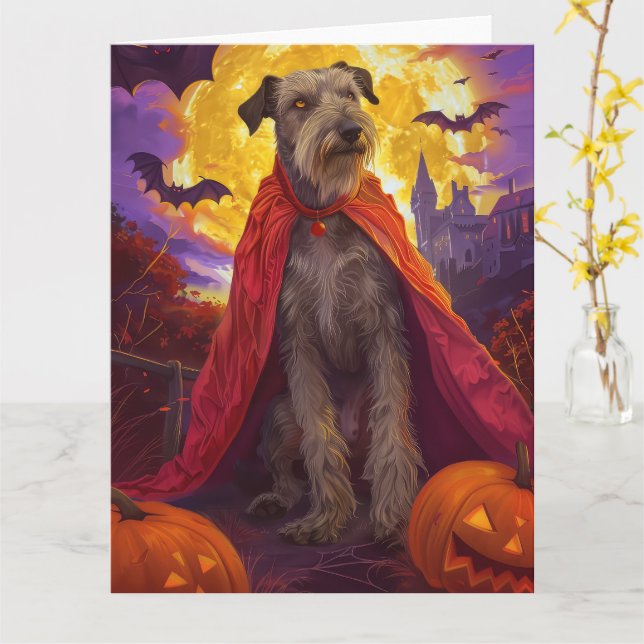 Cartão Halloween Wolfhound Vampiro Pumpkins assustado (Flor Amarela)