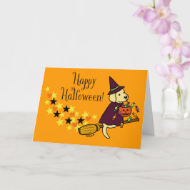 Cartão Halloween Yellow Labrador and Broom