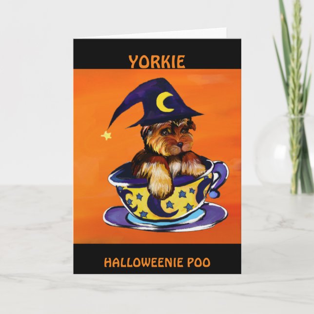 Cartão Halloween Yorkie Poo (Frente)