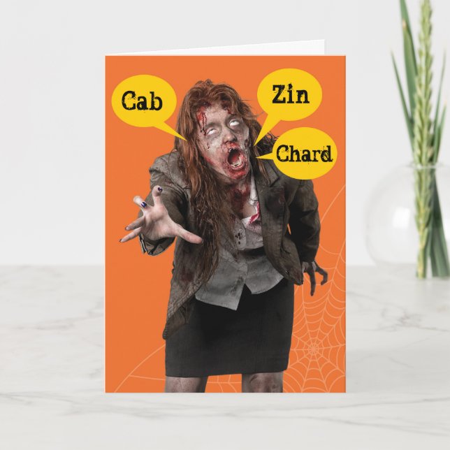 Cartão Halloween Zombie Happy Hallowine Wino (Frente)