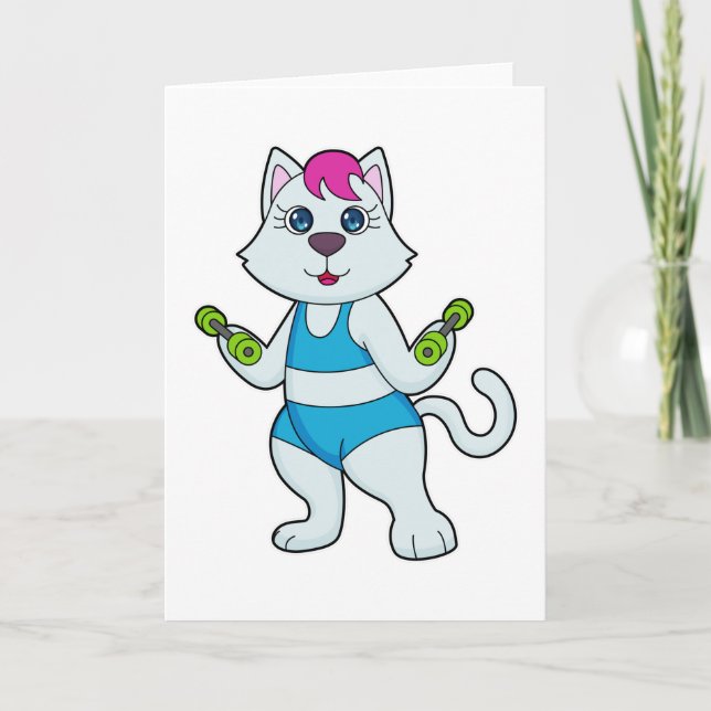 Cartão Haltere de Fitness para Gatos (Frente)