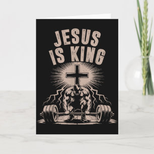 Cartão Halteres Cruz do Rei Jesus Treino Cristão Engraçad