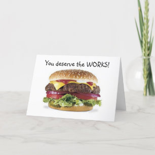 CARTÃO HAMBURGER DIZ = VOCÊ MERECE O ANIVERSÁRIO DAS OBRA