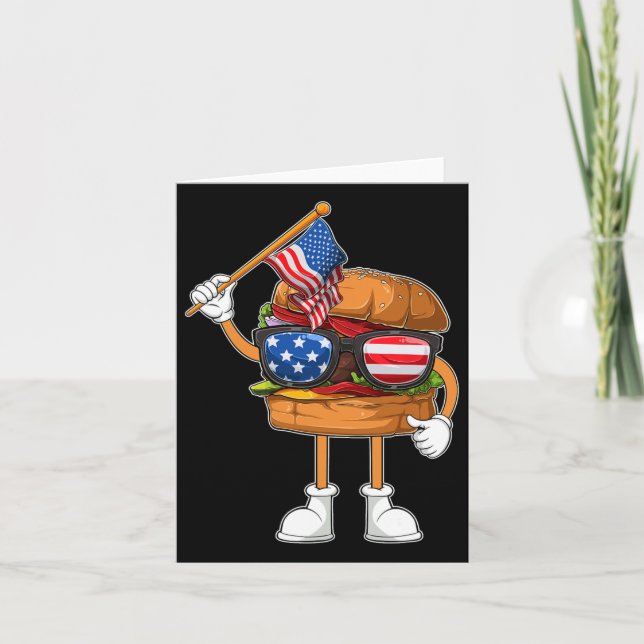Cartão Hamburger engraçado Bandeira Americana Dia da Inde (Frente)