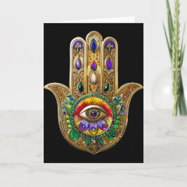 Cartão Hamsa Ametista Rubi Terceiro Olho Pintado a Ouro