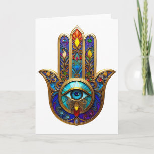 Cartão Hamsa Colorido Dourado Terceiro Olho Turquesa Safi