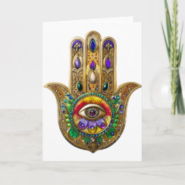 Cartão Hamsa de Ouro Pintado com Olho Terceiro de Âmethis