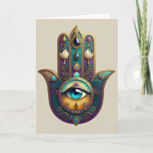 Cartão Hamsa Violeta Dourado Turquesa c/ Terceiro Olho Tu
