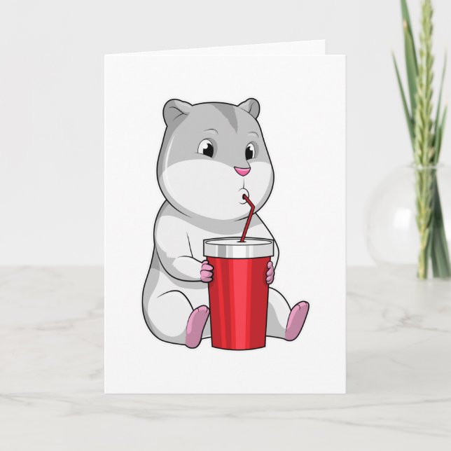 Cartão Hamster com caneca e canudo (Frente)