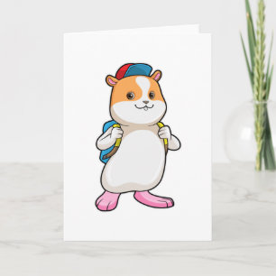 Cartão Hamster como aluno com mochila e boné