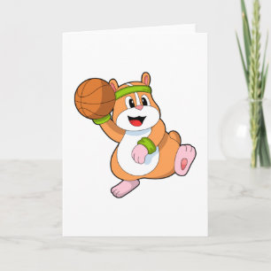Cartão Hamster como jogador de basquete com basquete