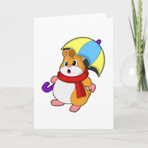 Cartão Hamster na chuva com guarda-chuva
