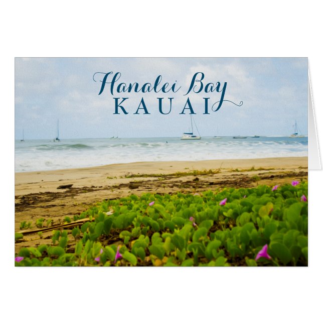 Cartão Hanalei Bay Kauai Hawaii Beach e Boats (Frente Horizontal)