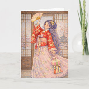 Cartão Hanbok Elegante com Leque