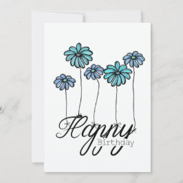 Cartão Hand-Drawn Birthday Card Turquoise Flower Balloons