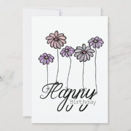 Cartão Hand-Drawn Birthday Card w Rosé Flower Balloons