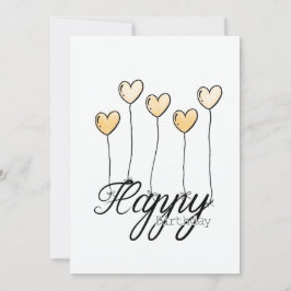 Cartão Hand-Drawn Birthday Card w Yellow Heart Balloons