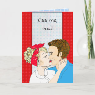 Cartão Hand drawn Retro Art Couple's Kiss Me