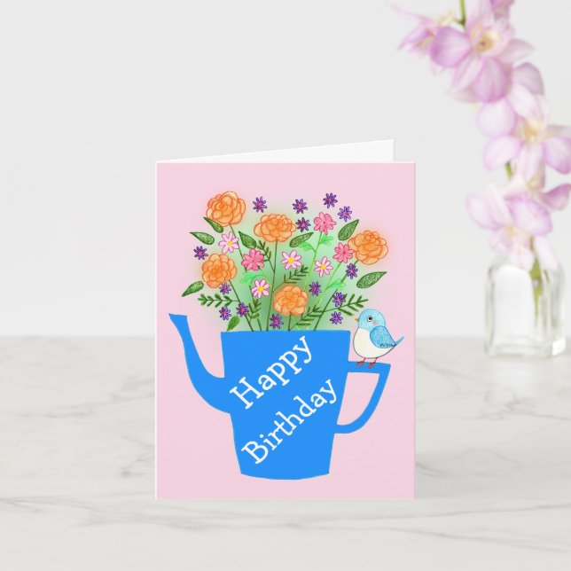 Cartão Hand-Drawn Whimsical Art Custom Birthday (Orquídea)