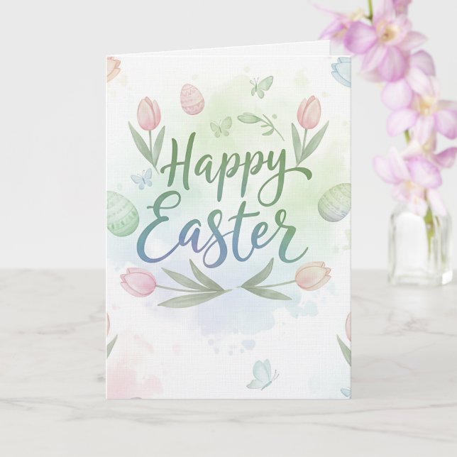 Cartão Hand-Lettered Happy Easter Watercolor Greeting  (Orquídea)