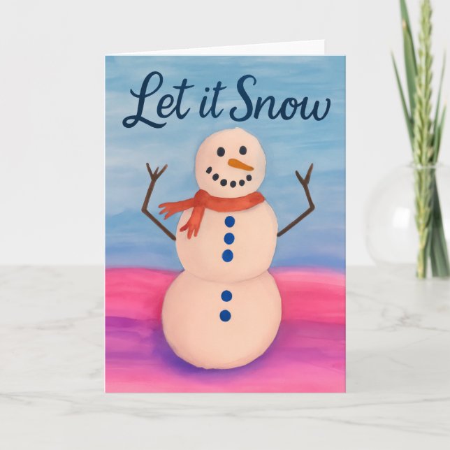 Cartão Hand-Painted Snowman Holiday Greeting (Frente)