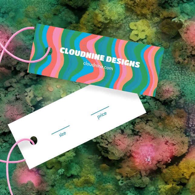 Cartão Hangtag de preço do tamanho do vestuário em (Pink Green Stripe Clothing Size Price Hangtag Card
)