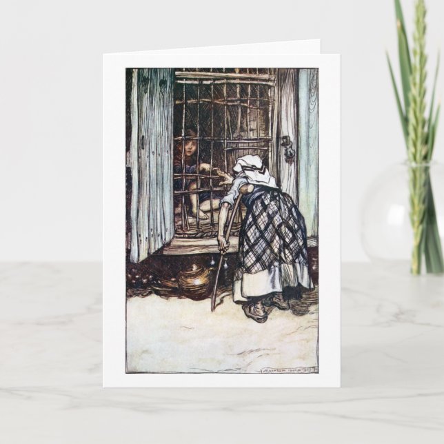 Cartão Hansel prendeu pela bruxa (Frente)