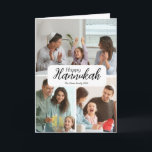 Cartão Hanukkah Card 3 Feriado de Colagem de Fotos Bênção<br><div class="desc">Feliz Hanukkah,  foto de 3 famílias,  personalizada com seu nome e um doce dentro de bênção. Design moderno limpo. Cartão de cartões de natal judeu.</div>