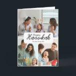 Cartão Hanukkah Card 3 Feriado de Colagem de Fotos Bênção<br><div class="desc">Feliz Hanukkah,  foto de 3 famílias,  personalizada com seu nome e um doce dentro de bênção. Design moderno limpo. Cartão de cartões de natal judeu.</div>