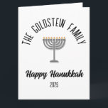 Cartão Hanukkah Jewish Chanuka Personalizado Nome da Famí<br><div class="desc">Adicione um toque festivo às suas celebrações de Chanucá com nossos acessórios de nome personalizados! Apresentando lindos itens relacionados a Chanucá, como Menorah, Dreidel e Sufganiyote, isso é perfeito para abençoar seus amigos pelo Chanuka! O destaque? Um recurso personalizado de nome da família! Adicione seu nome de família ao design,...</div>