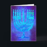 Cartão Hanukkah Menorah Blue Smok Watercolor Feriado<br><div class="desc">Cartão de Natal Hanukkah Menorah em lindos tons de azul escuro e claro. A saudação dentro diz: com os mais calorosos desejos em Hanukkah,  pela paz em sua casa...  em seu coração...  e em todo o mundo. Feliz Hanukkah! .</div>