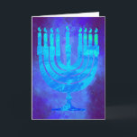 Cartão Hanukkah Menorah Blue Smok Watercolor Feriado<br><div class="desc">Cartão de Natal Hanukkah Menorah em lindos tons de azul escuro e claro. A saudação dentro diz: com os mais calorosos desejos em Hanukkah,  pela paz em sua casa...  em seu coração...  e em todo o mundo. Feliz Hanukkah! .</div>