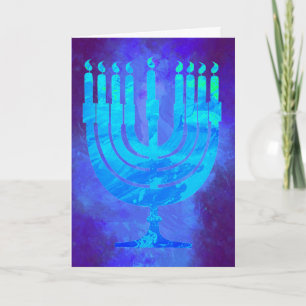 Cartão Hanukkah Menorah Blue Smok Watercolor Feriado