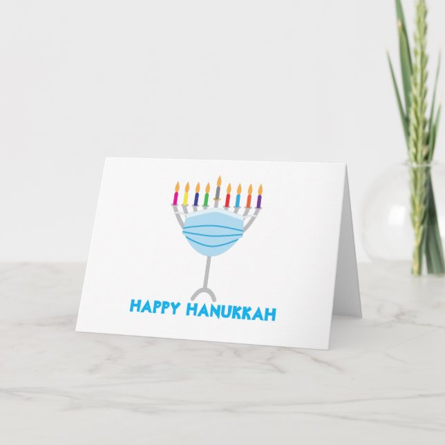 Cartão Hanukkah Menorah com máscara facial (Frente)