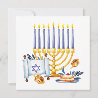 Cartão Hanukkah Menorah with Candles and Traditional Item