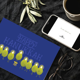 Cartão Hanukkah Olive Menorah | Logotipo corporativo azul