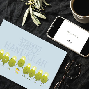Cartão Hanukkah Olive Menorah Logotipo corporativo azul