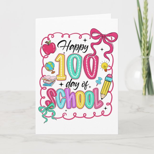 Cartão Happy 100 Days of School Pink Bow (Frente)